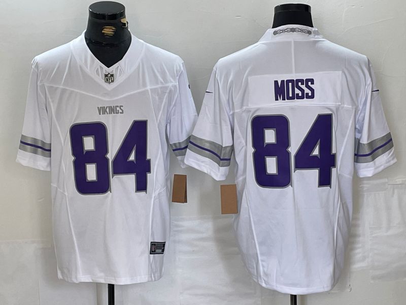 Men Minnesota Vikings 84 Moss White Retro three generations 2024 Nike Limited NFL Jersey style 1